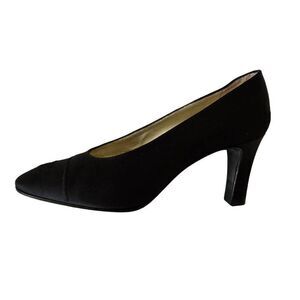 Chanel Womens Designer Satin Heels Satin Fabric Pumps Black Size 36.5